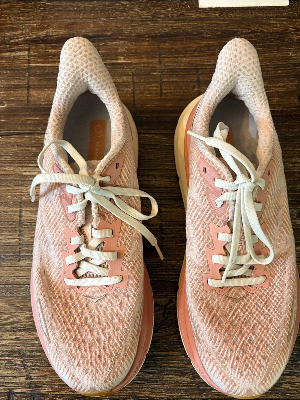 HOKA Clifton 9 Running Shoes Womens 7.5 Sandstone Cream Pink Peach